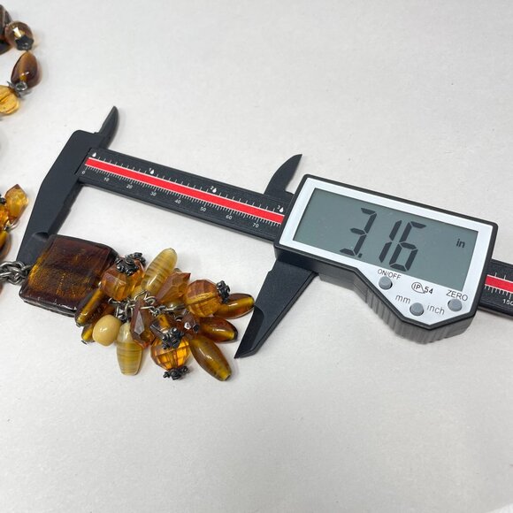 Murano Glass Beaded Necklace Square Pendant Amber Brown Faceted - Picture 15 of 16